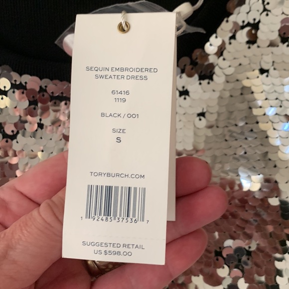 TORY BURCH CASUAL GLAM SEQUIN EMBROIDERED SWEATER DRESS IN BLACK SIZE SMALL - Picture 12 of 12